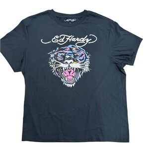 Ed Hardy Tiger Graphic T Shirt Black Short Sleeve Crew Neck Men Size L